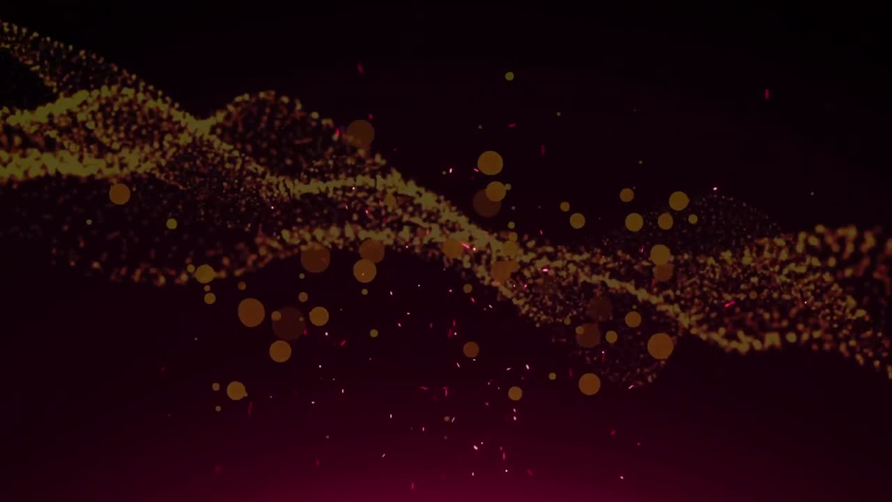 Animation of glowing yellow and orange light spots over undulating yellow dots, on dark background