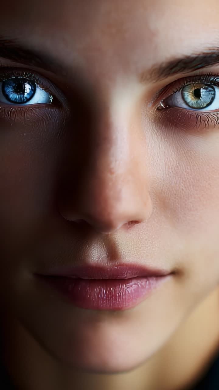 A Close-Up Portrait Featuring Strikingly Beautiful Eyes with Unique Color Variations That Captivates the Viewer in Two Stunning Frames from a Video