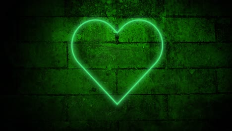 animation of glowing neon heart icon on brick wall