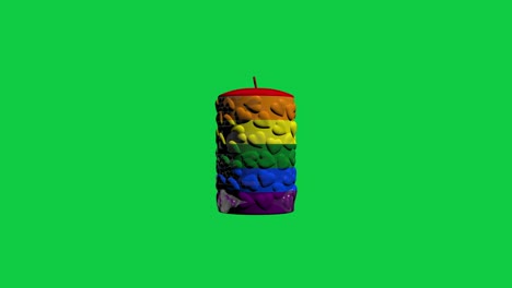 lgbt rotating 3d multicolored candle with hearts on green background for chroma key