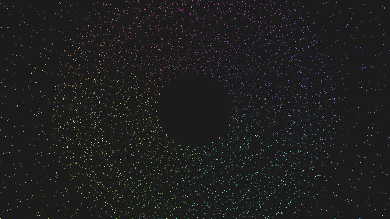 Symmetrical circular pattern of bright and dark dots on black background