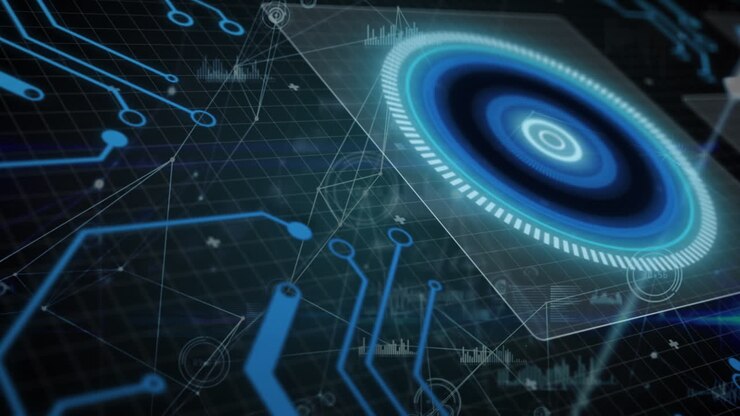 Animation of financial data processing on black background