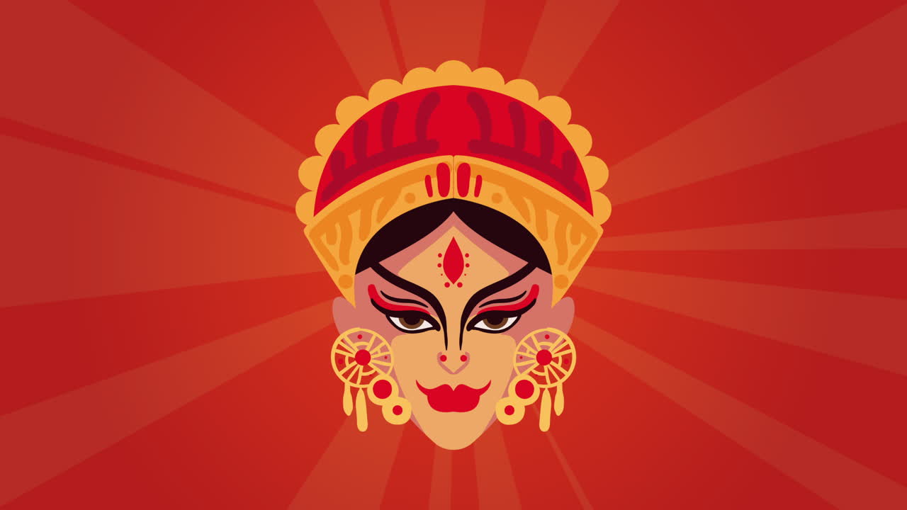 animación de navratri feliz con la cabeza de la diosa