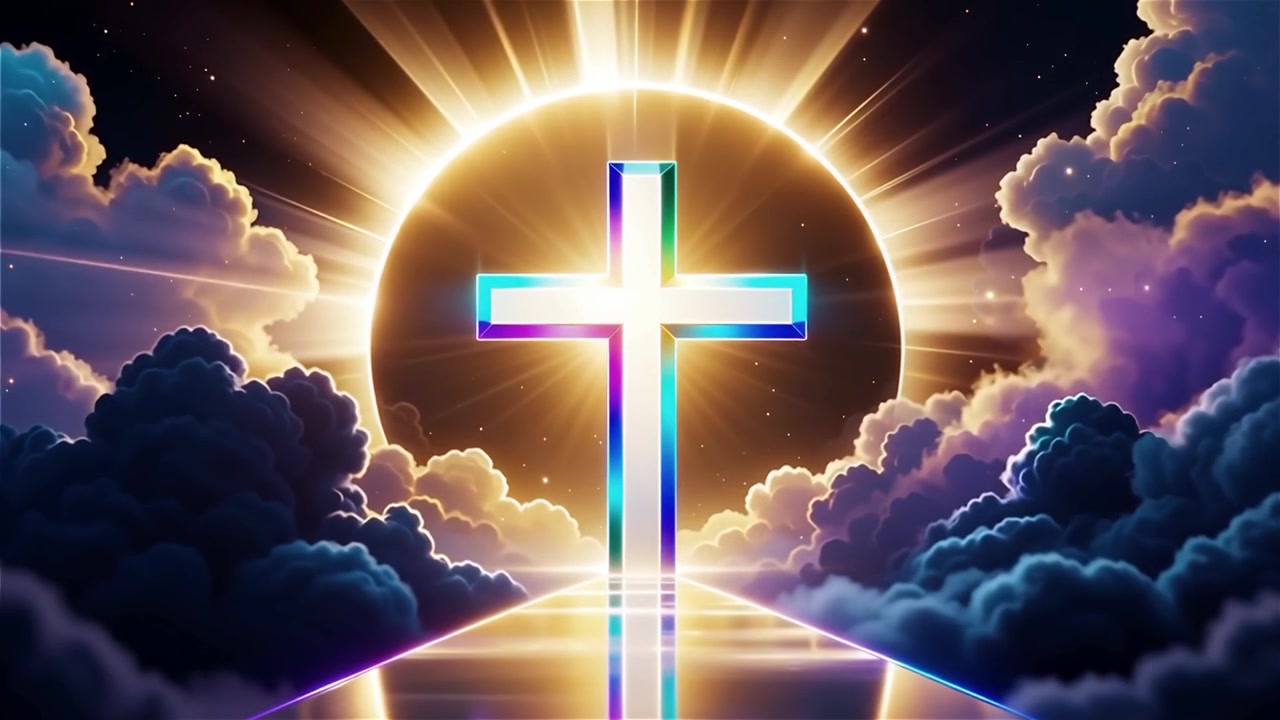 Croce Cristiana Luce Celestiale Sfondo per il Culto.
