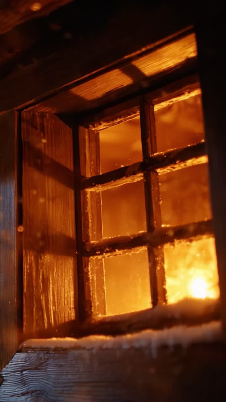 A Glimpse Through a Winter Window: Capturing the Warm Glow of Light Against the Chilly Evening, Illuminating Frosted Panes with a Cozy, Inviting Atmosphere That Suggests Comfort and Serenity