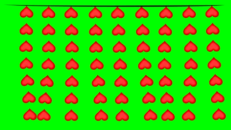 red heart strings motion graphics with green screen background