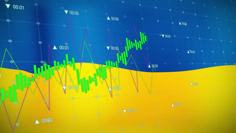 Animation-of-graphs-and-data-over-flag-of-ukraine