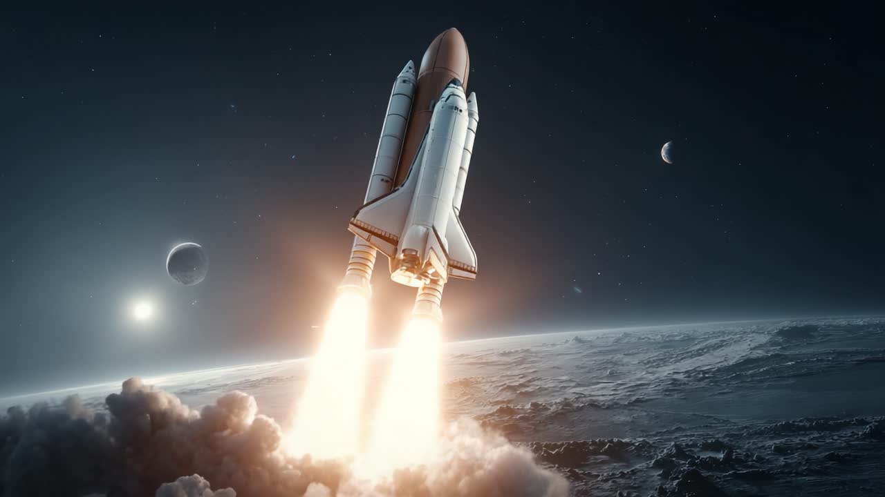 A breathtaking journey unfolds as the rocket powers into the cosmos, igniting its engines for an exhilarating ascent beyond Earth's atmosphere and into the vastness of space