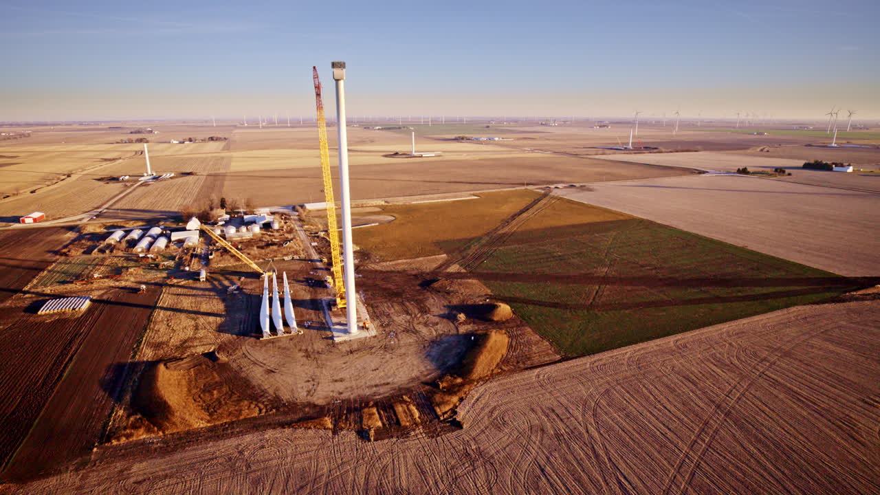 Aerial footage of wind energy growth in Illinois agricultural regions