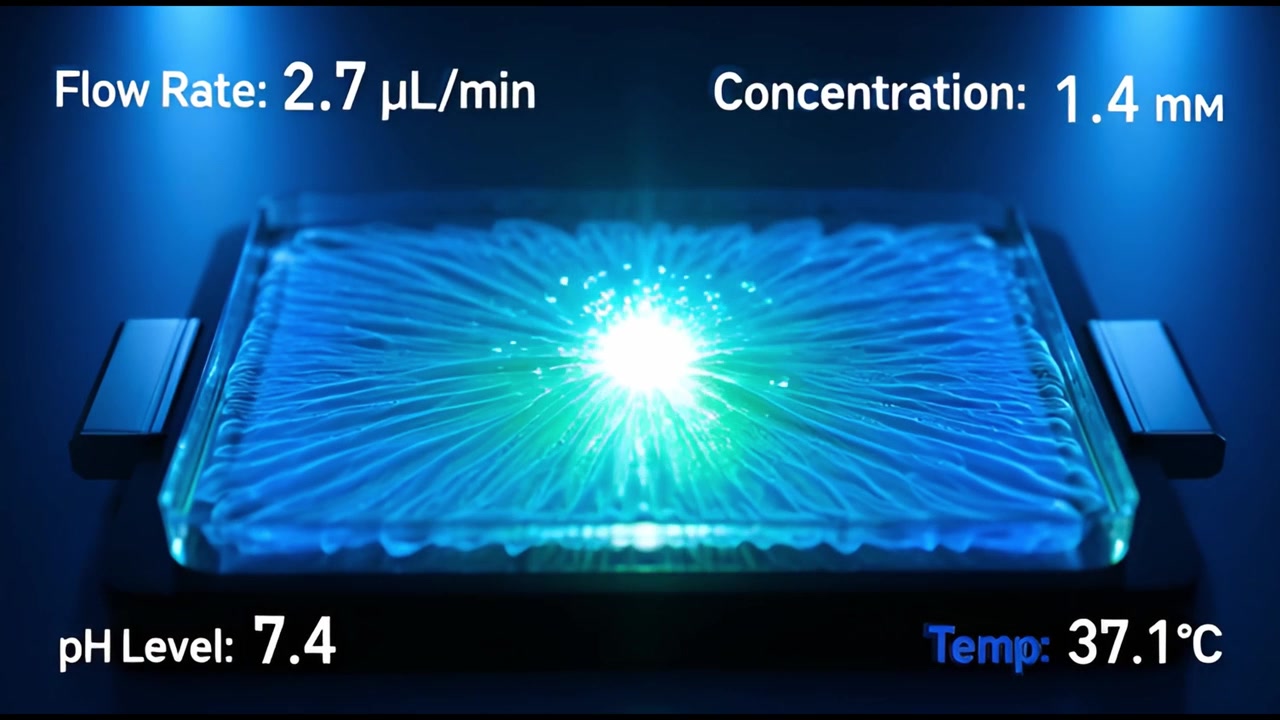 Glowing Blue and Green Liquid Forming Intricate Patterns in a Petri Dish