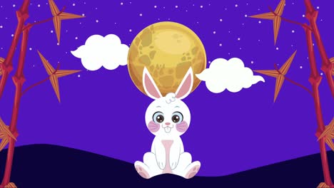 animación del festival de la luna feliz con la luna y el conejo