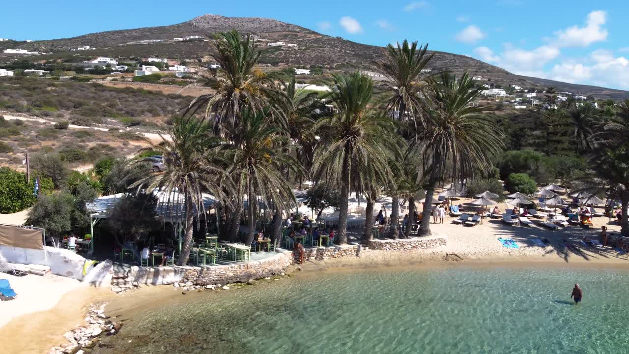 Aerial Orbit View over Idyllic Agia Irini Beach, Paros