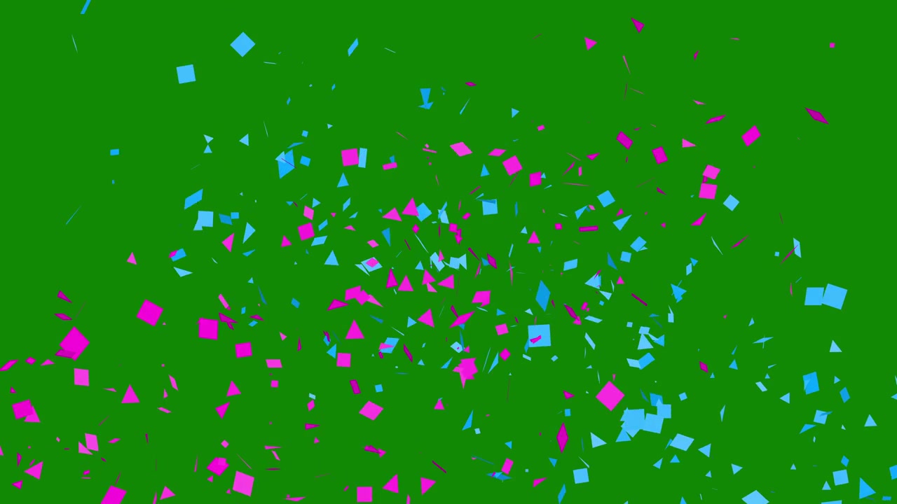 Pink and Blue Confetti Falling on Green Screen Background