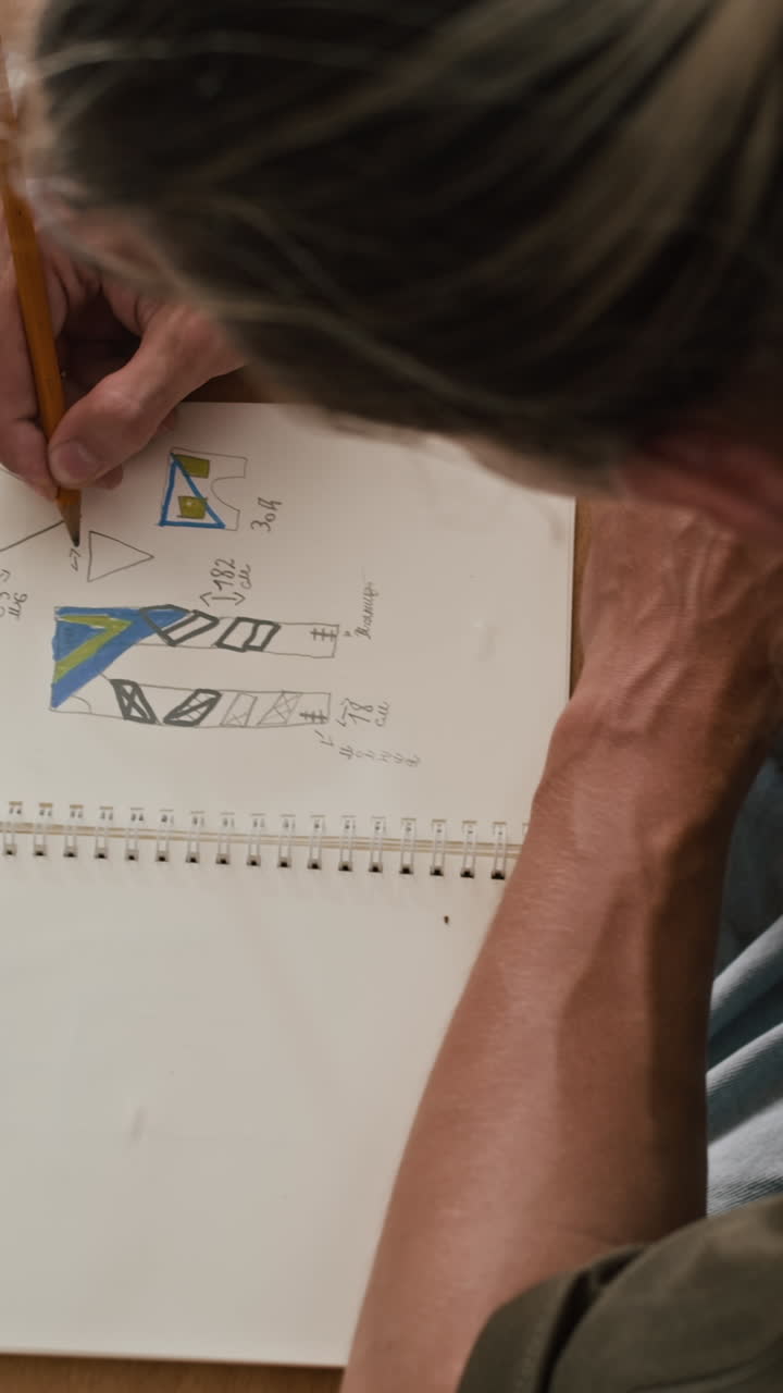 Designer Sketching in Copybook at Table indoors