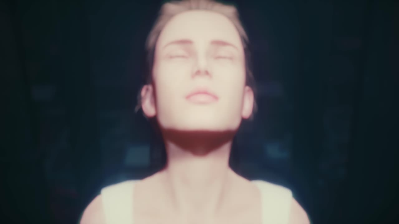 유리 용기에 떠있는 아름다운 여자