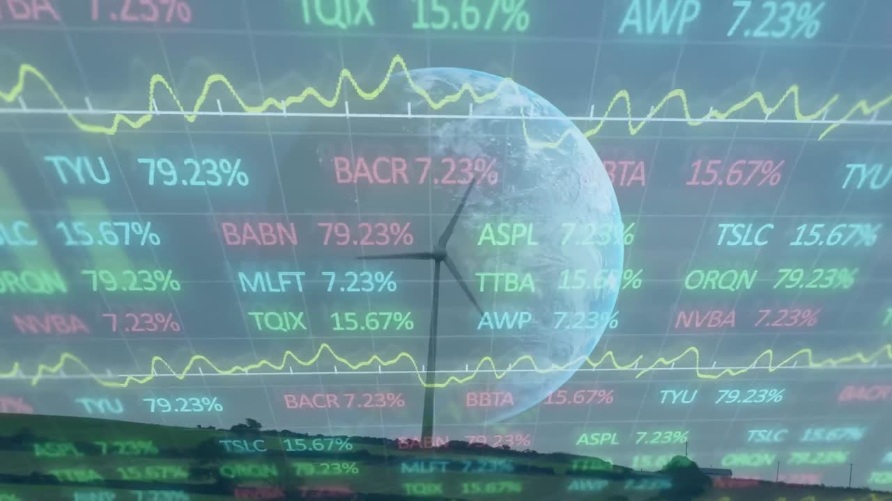 풍력 터빈을 통해 금융 데이터 처리의 애니메이션