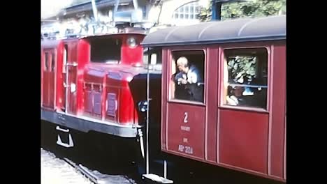 swiss red train in valais from the 1980s