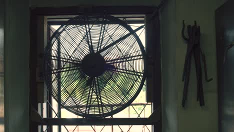 industrial areation fan on a workshop window