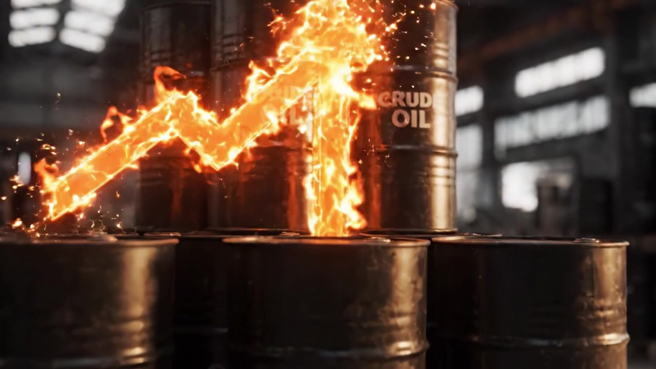 A Visually Striking Representation of Crude Oil Storage with Rising Price Trends Displayed Through a Dynamic Flame Effect, Capturing the Essence of Energy Markets