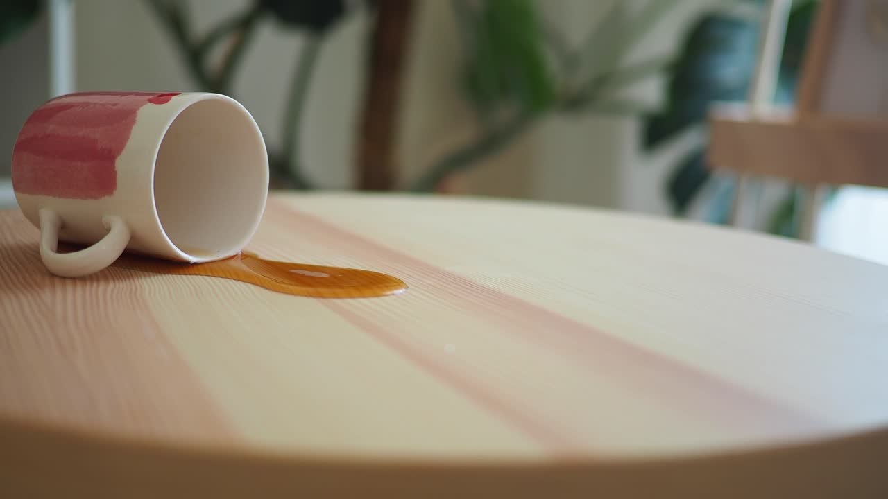 Spilled Coffee on Wooden Table