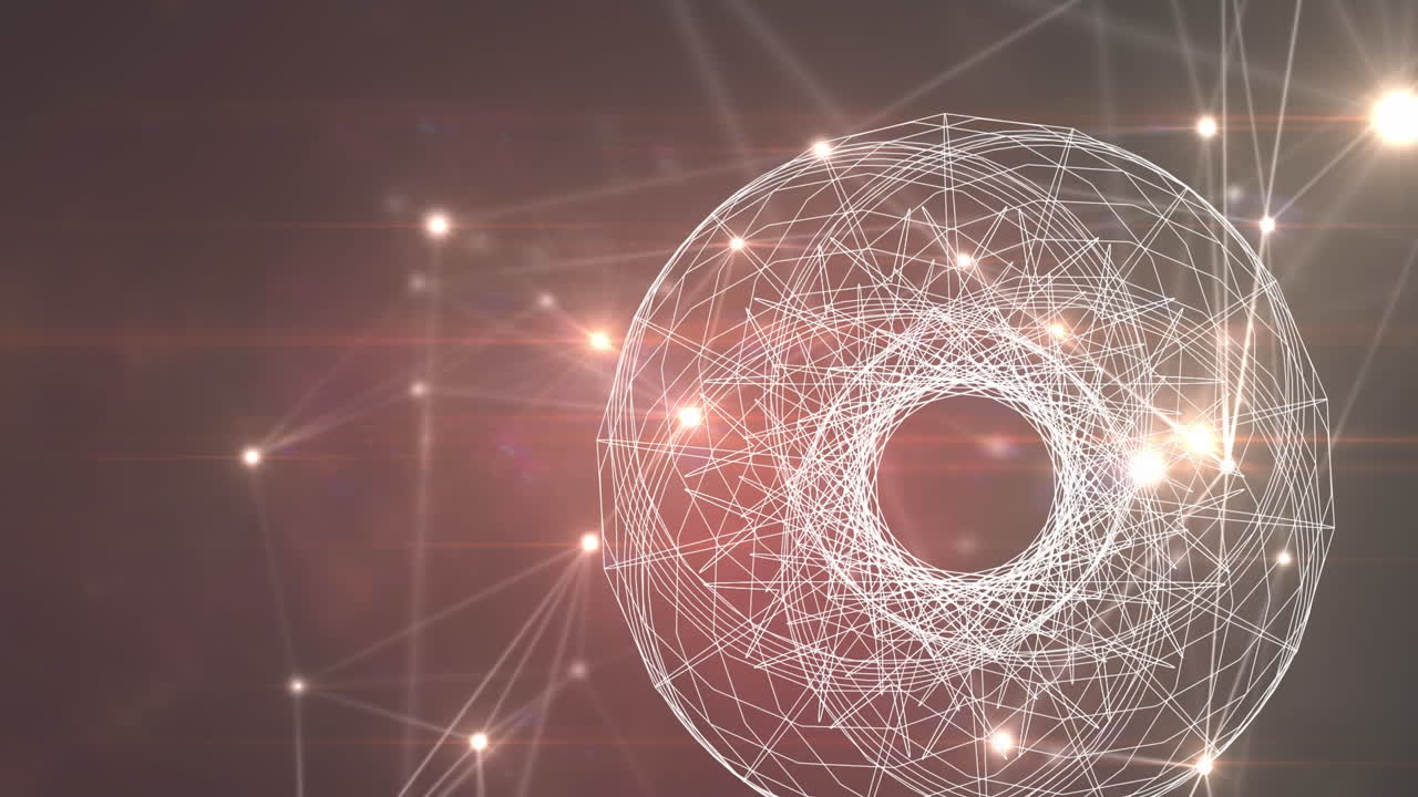 검은색 배경에 연결 네트워크를 통해  ⁇ 색 모양의 애니메이션