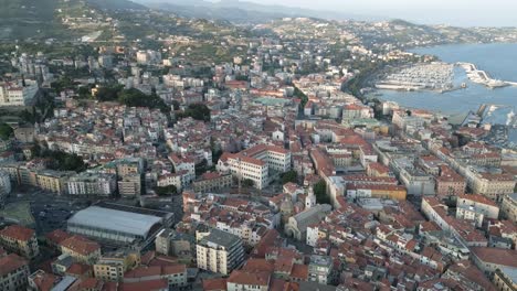 drone fly above sanremo italy liguria italian coastline town famous for its own music festival aerial footage
