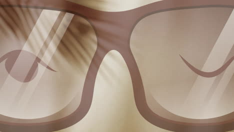 animation of face with glasses and palm tree leaf on beige background