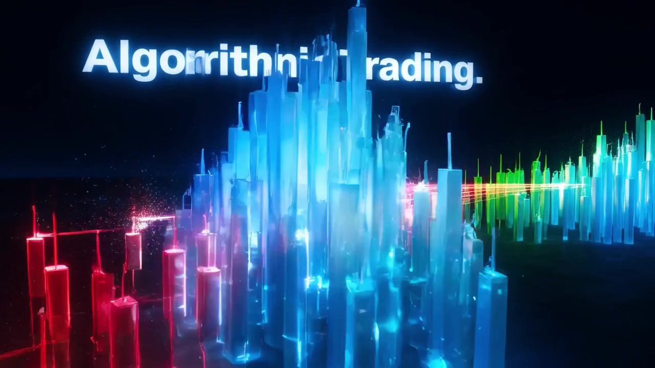 Visualizzazione dati di trading algoritmico con barre luminose dinamiche