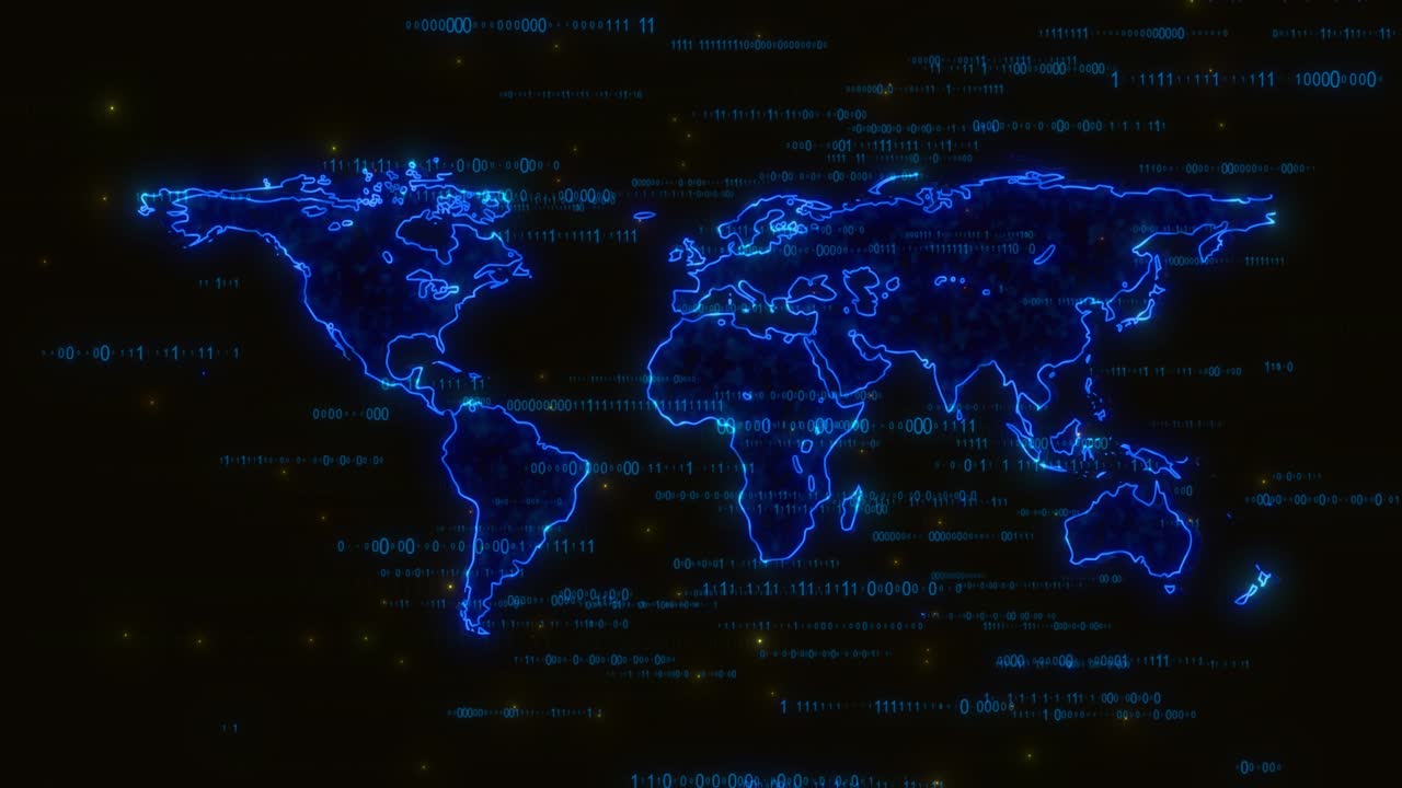 Digital world waves connection global network cyber technology digital data earth rotating virtual