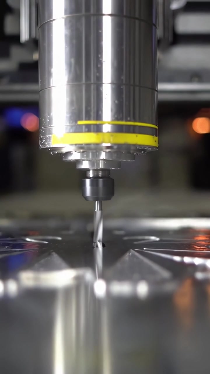 Fresatrice CNC che taglia una lamiera metallica in un'officina industriale