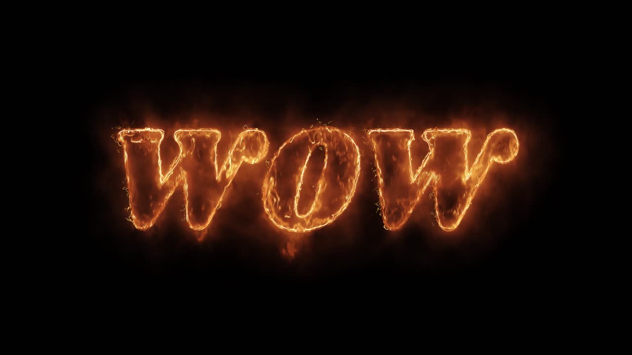 Wow word hot animated burning realistic fire flame and smoke seamlessly loop animation on isolated