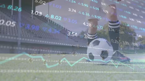 animación del procesamiento de datos financieros sobre el jugador de fútbol caucásico.