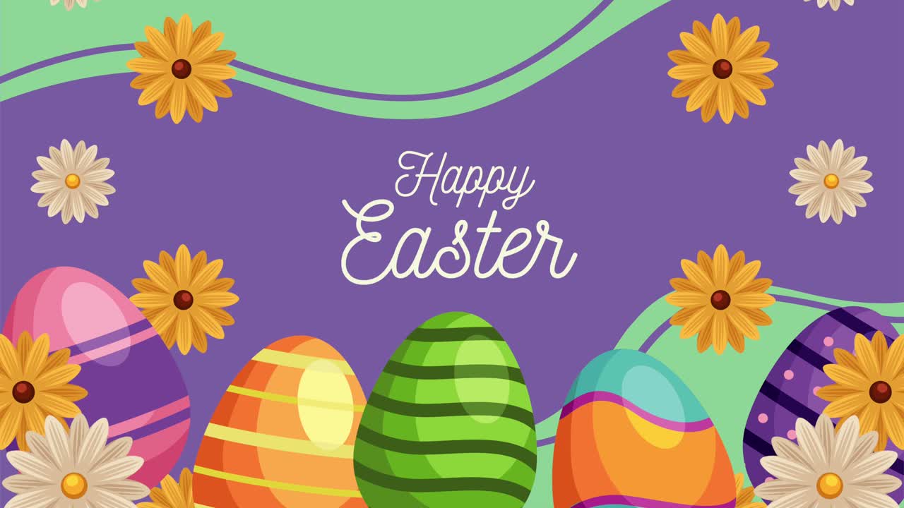 화려한 이스터 데이 글자, 그림에 그려진 달과 봄 꽃