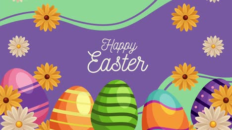 feliz día de pascua con huevos pintados y flores de primavera