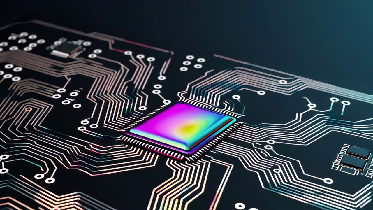 Colorful Microchip on a Circuit Board