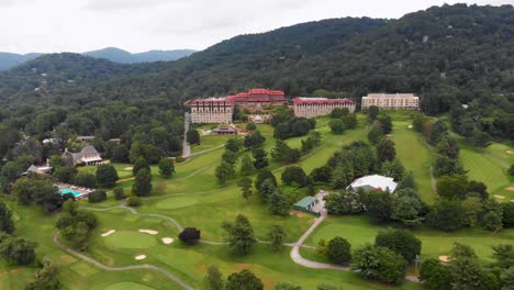 4k drone video of historic grove park inn in asheville, nc on sunny summer day-5