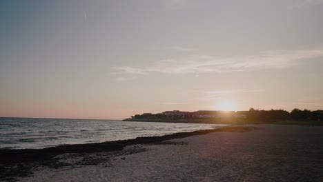 Late-Summer-Sunset-at-Ystad-Marina-Beach,-South-Sweden-Skåne,-Static-Wide-Shot
