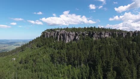 amplia toma aérea de bosque denso en las montañas rocosas 4k