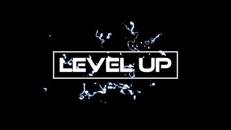 animation of level up text over lightnings on black background
