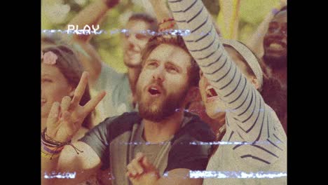 animación de personas bailando y animando durante un concierto de música en video con fallo