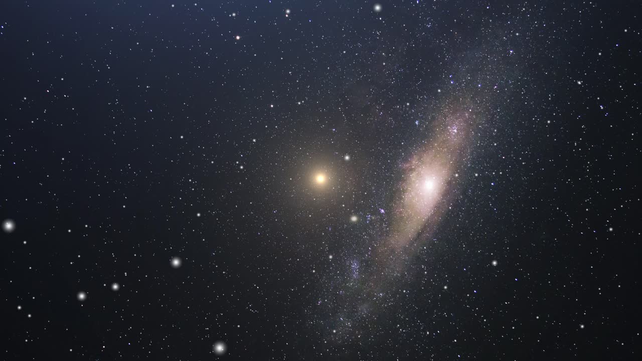 4k는 위대한 우주에서 별이 박힌 은하를 봅니다.