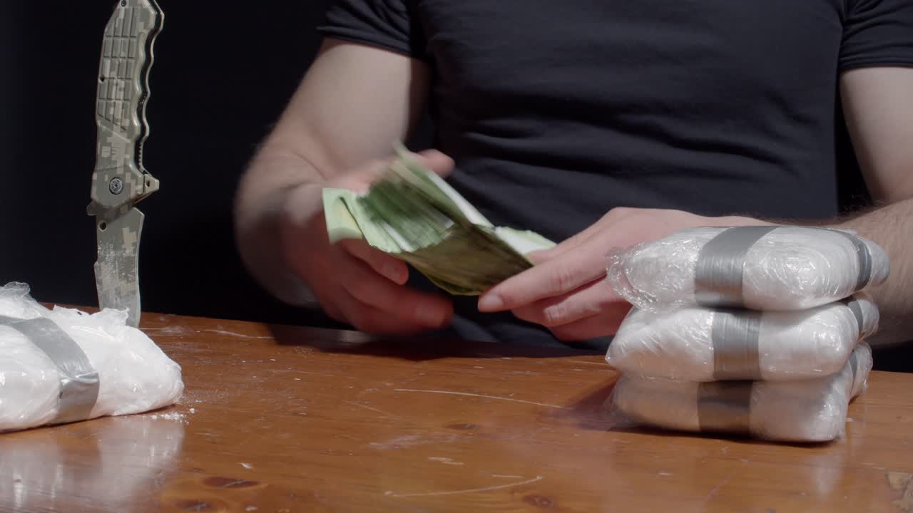 los gestos de las manos del traficante de drogas pidiendo dinero a cambio de drogas ilegales.