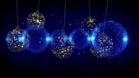 animación de burbujas azules sobre bolas doradas sobre un fondo negro.