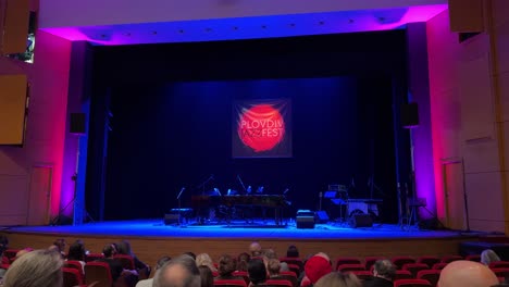 the stage of plovdiv jazzfest is ready to kick off. jazz festival. house of culture "boris christoff" in plovdiv, bulgaria