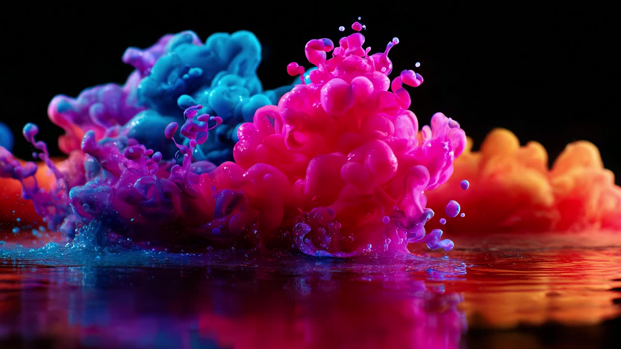 A Vibrant Dance of Colors: Captivating Swirls of Pink, Blue, and Orange Create a Mesmerizing Visual Symphony in This Dynamic Abstract Water Paint Scene