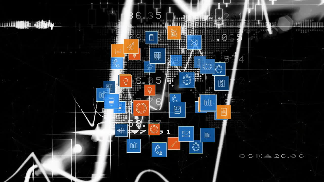 animación del globo con redes de conexiones con iconos digitales