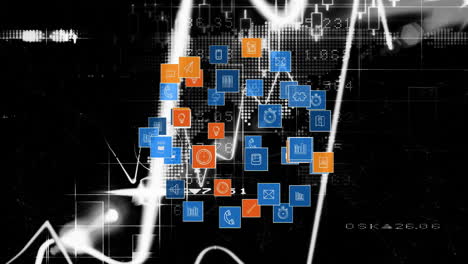 animation of globe with networks of connections with digital icons