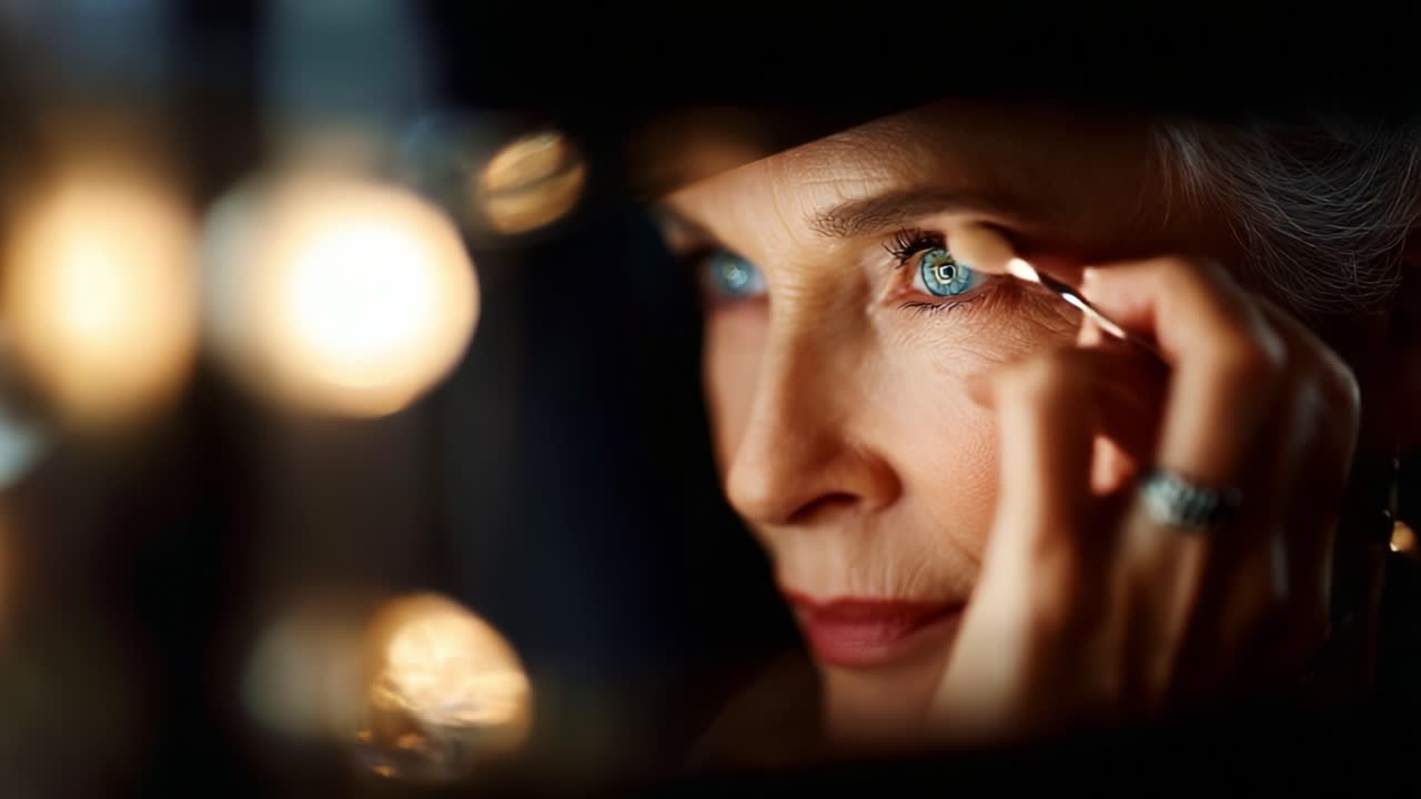 Captivating Beauty Routine: A Close-Up Exploration of a Woman Perfecting Her Eye Makeup with Expert Precision, Highlighting Elegance and the Art of Transformation in This Glamorous Moment