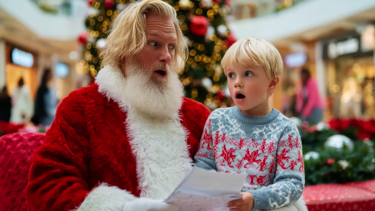 A Heartwarming Encounter with Santa: A Child's Surprise and Wonder During the Festive Season Captured in These Delightful Frames of Joy and Anticipation