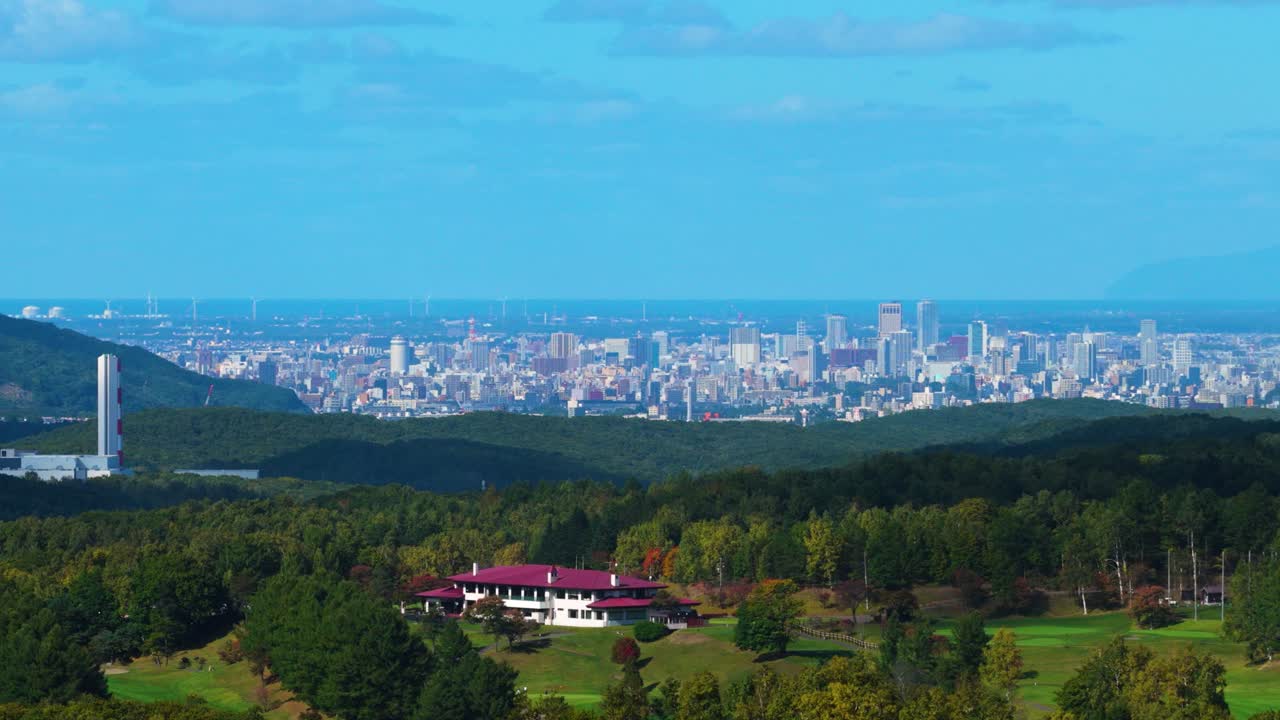 Sapporo City and Countryside Golf Course, Establishing Shot of Hokkaido in Fall